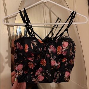 Floral Black Strappy Crop Top